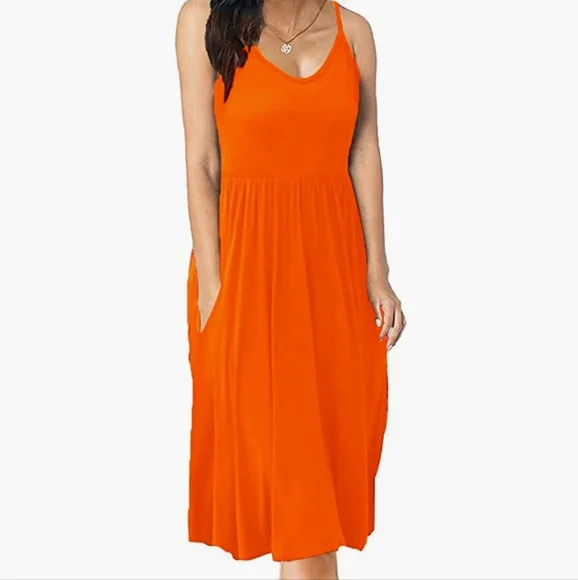 Amazon | Dresses | Womens Summer Midi Dresses Casual Loose Sleeveless  Spaghetti Strap Empire Waist | Poshmark